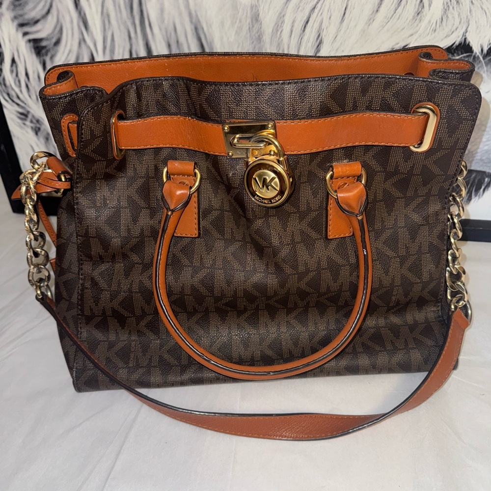 Michael Kors Dark Brown and Orange Shoulder Bag